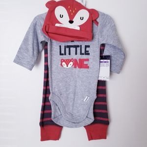 3-Piece Baby Boys Fox Bodysuit, Pant, & Cap Set